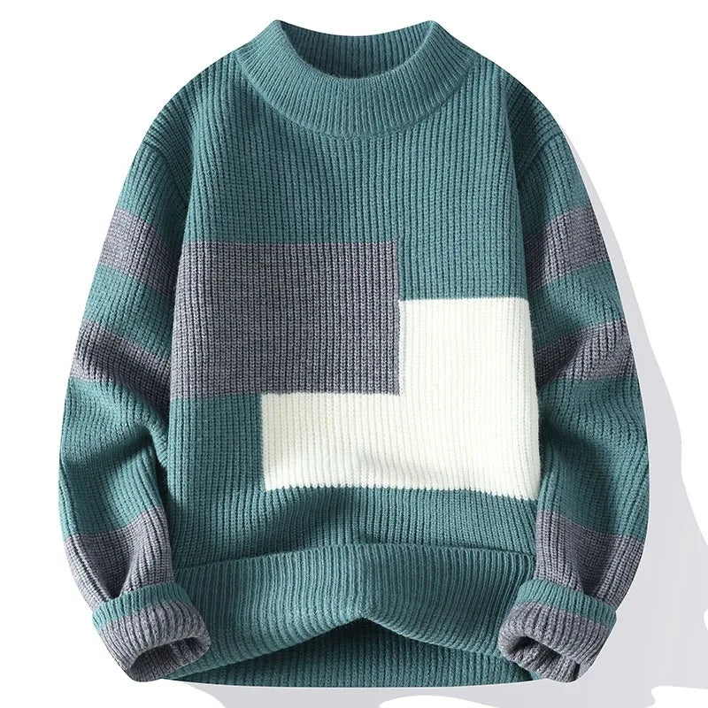 Emerson Men’s Wool Blend Sweater – Geometric Colour Block Knit Jumper