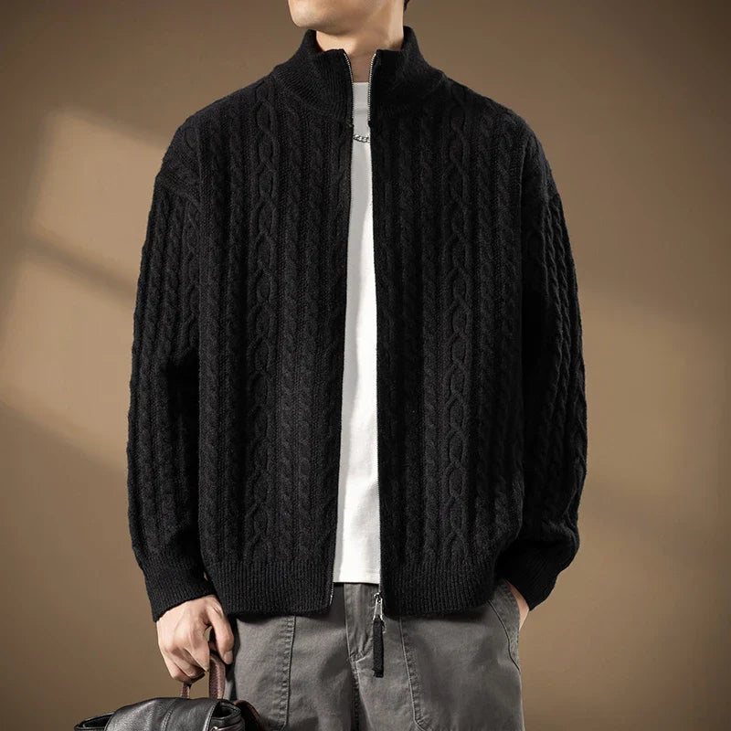 Domingo Men’s Cable Knit Cardigan – Soft Wool-Blend Zip Up Cardigan