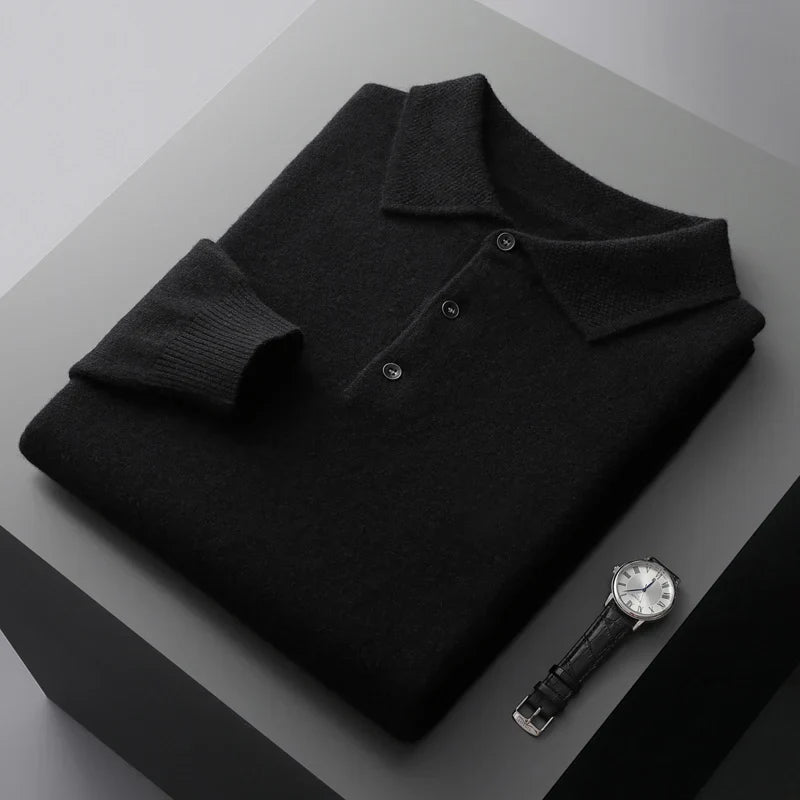 Alessio Men’s Polo Sweater – Merino Wool Knit Long-Sleeve Sweater