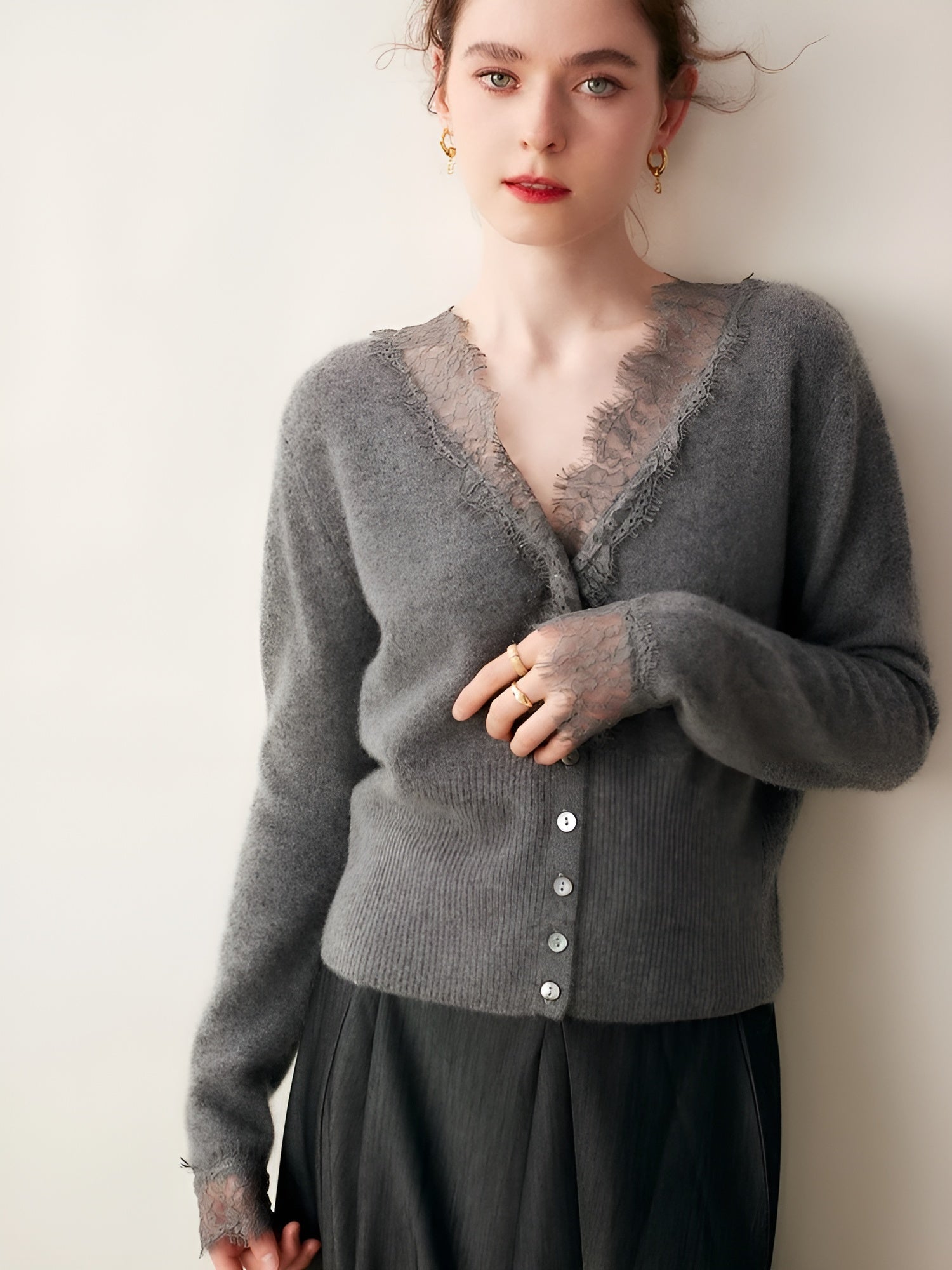Evelina Women’s Lace Knit Cardigan – Soft Stretch Cotton-Blend Cardigan