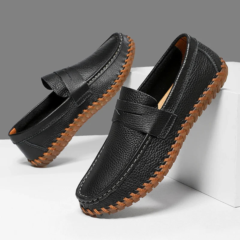 Valentino Men’s Leather Loafers – Cushioned Comfort Slip-On Shoes