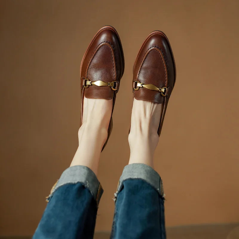 Camilla Women's Heeled Leather Loafers – Gold Horsebit Detail