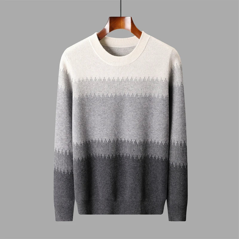 Voss Men’s Merino Wool Sweater – Ultra-Fine Knit Pullover with Tonal Gradient Design