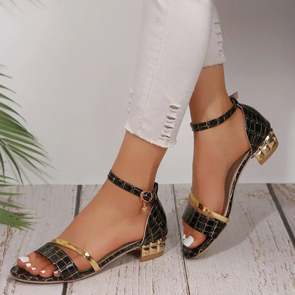 Elena Women’s Sandals – Chic Open-Toe Heels with Square Heel Strap