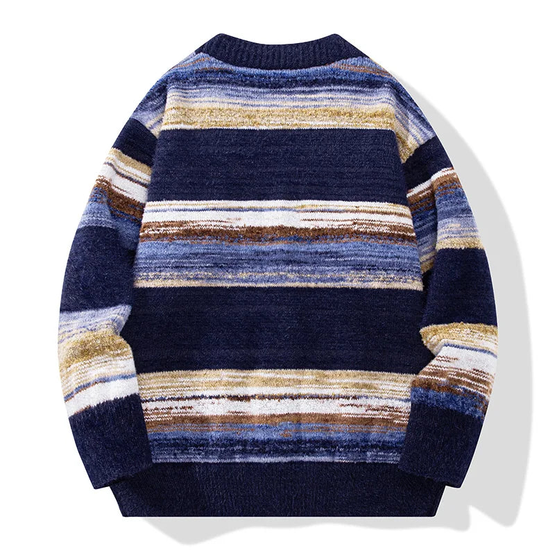 Henry Men’s Cardigan Sweater – Striped Knit with Button Front & Ribbed Hem