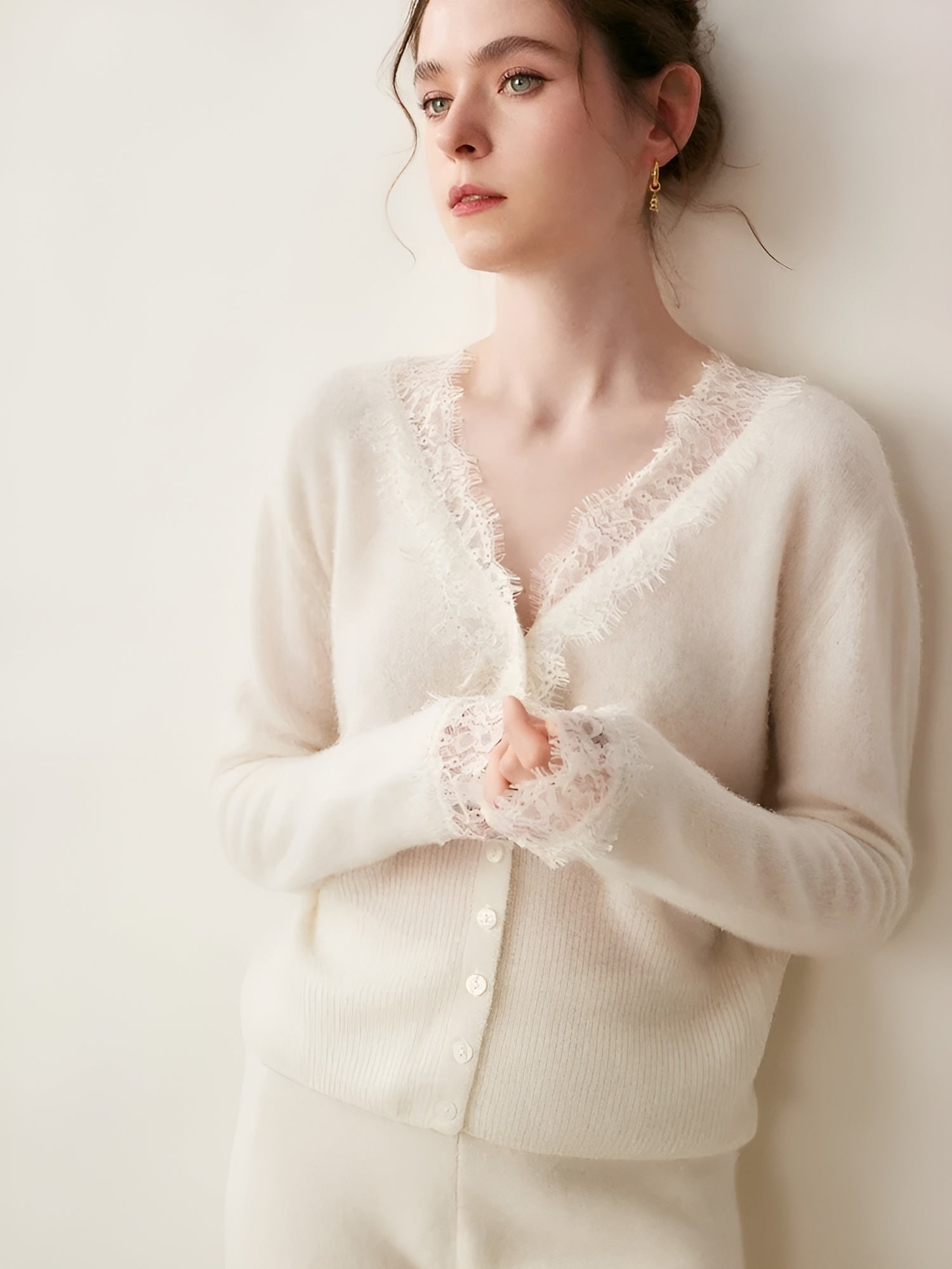 Evelina Women’s Lace Knit Cardigan – Soft Stretch Cotton-Blend Cardigan