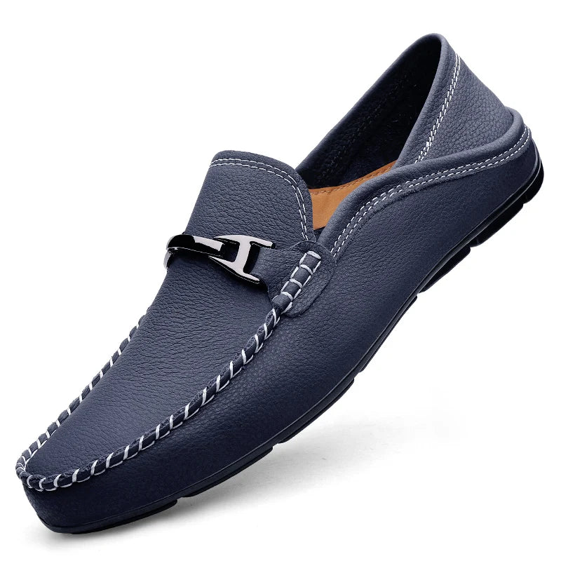 Fabrizio Men’s Leather Loafers – Genuine Cow Leather Slip-On Shoes with Cushioned Insole