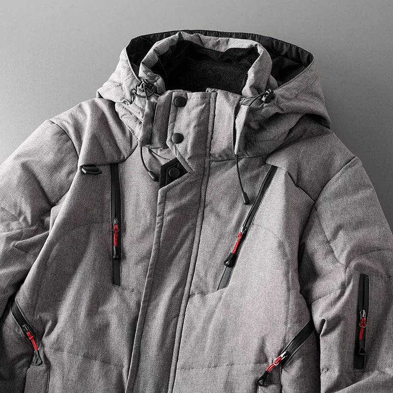Alistair Men’s Down Puffer Jacket – White Duck Down Winter Coat with Detachable Hood