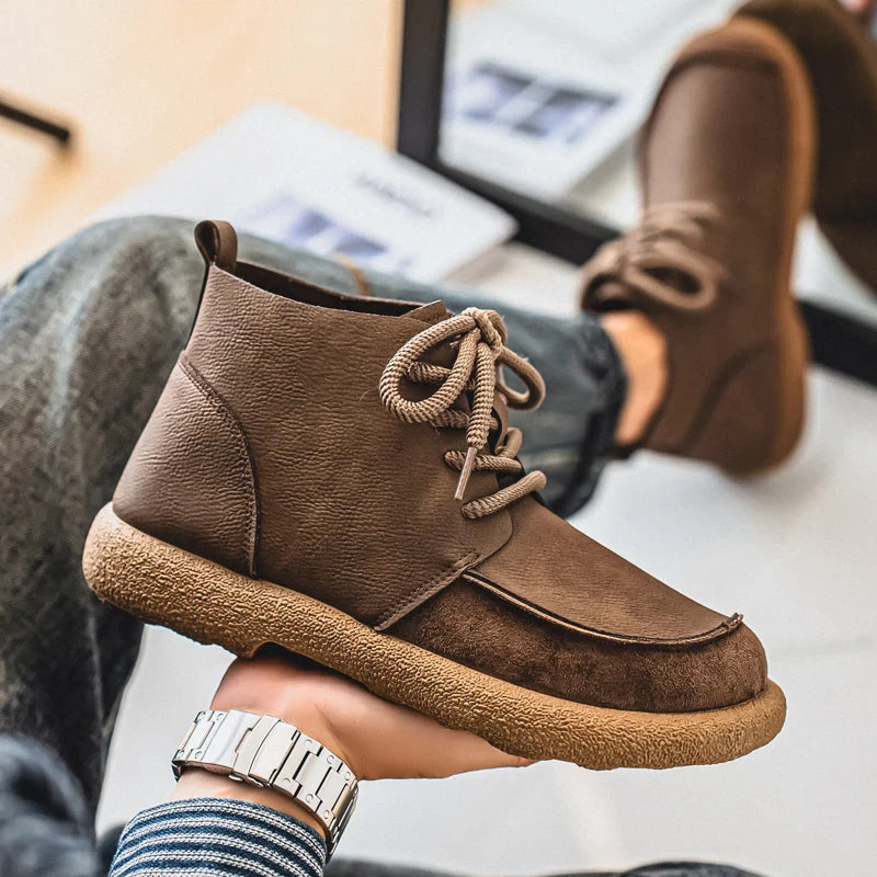 Larry Men’s Leather Boots –  Lace-Up Rugged Rope Laces & Vintage Finish