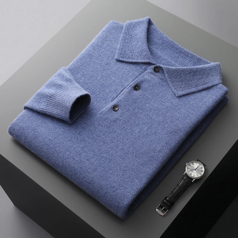 Alessio Men’s Polo Sweater – Merino Wool Knit Long-Sleeve Sweater