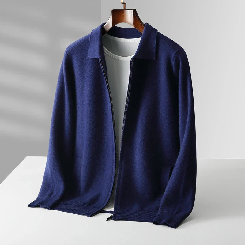 Rodel Men’s Cashmere Cardigan – Zip Front Sweater with Structured Collar