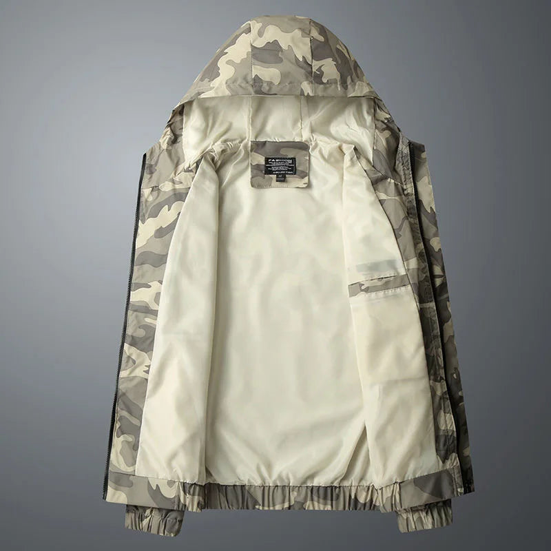 Emanuele Men’s Camo Windbreaker Jacket – Lightweight Water-Resistant Hooded Outerwear