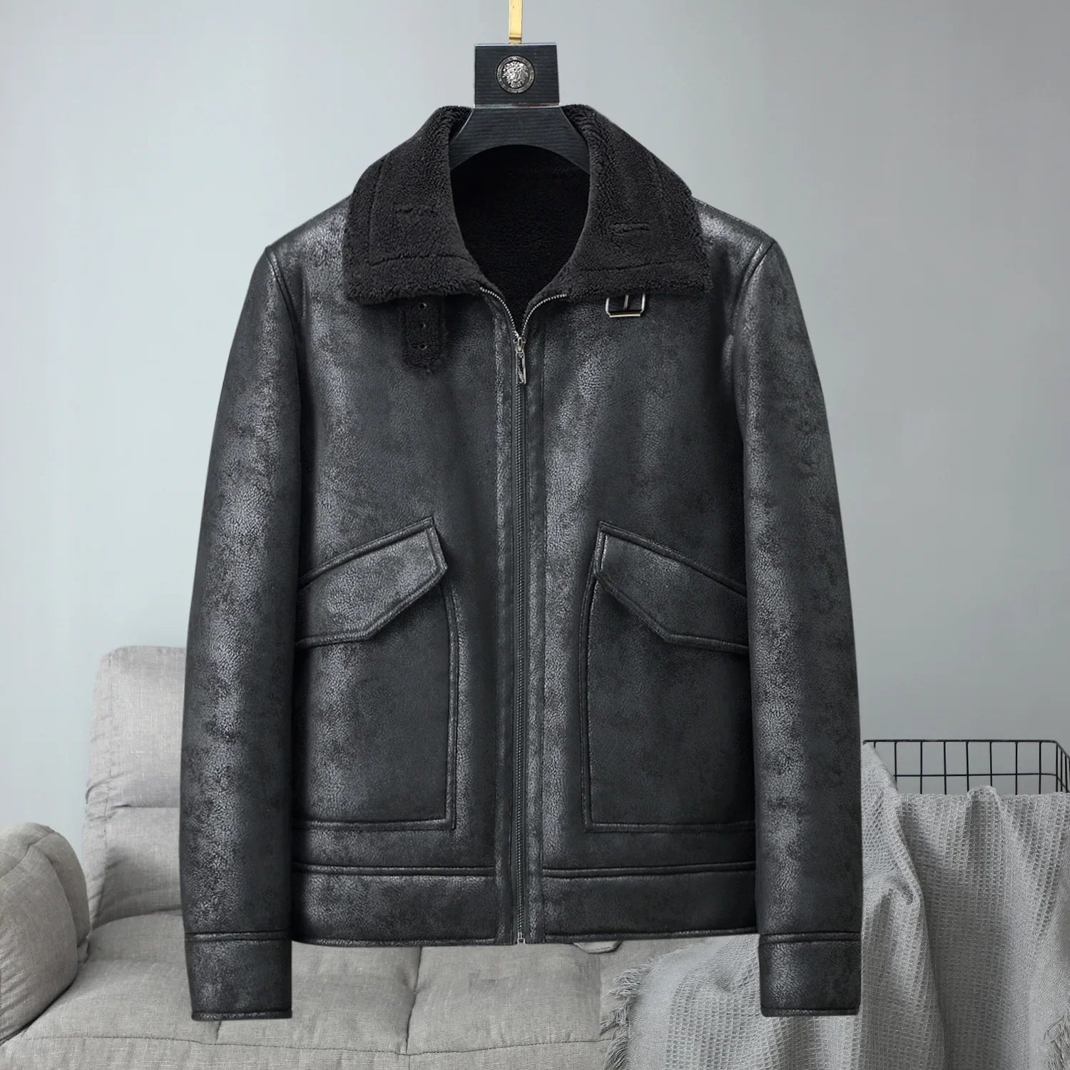 Maxwell Men’s Shearling Coat – Suede-Style Exterior with Full Winter Insulation