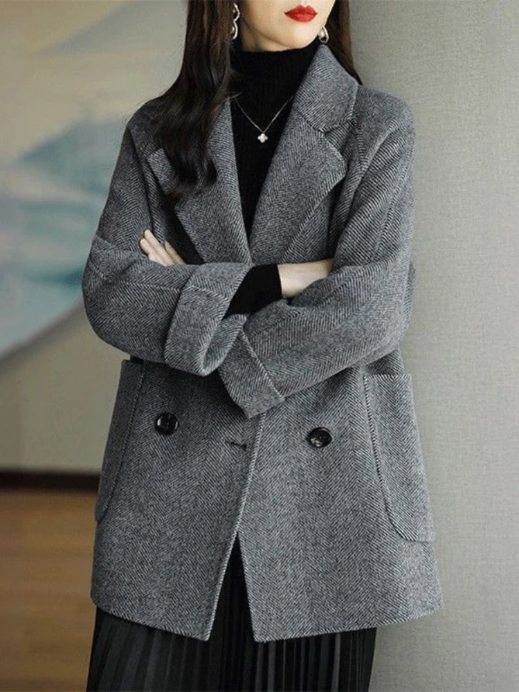 Elara Women’s Trench Coat – Double-Breasted Wool Blend Coat