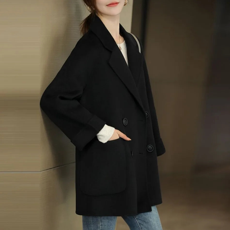 Elara Women’s Trench Coat – Double-Breasted Wool Blend Coat