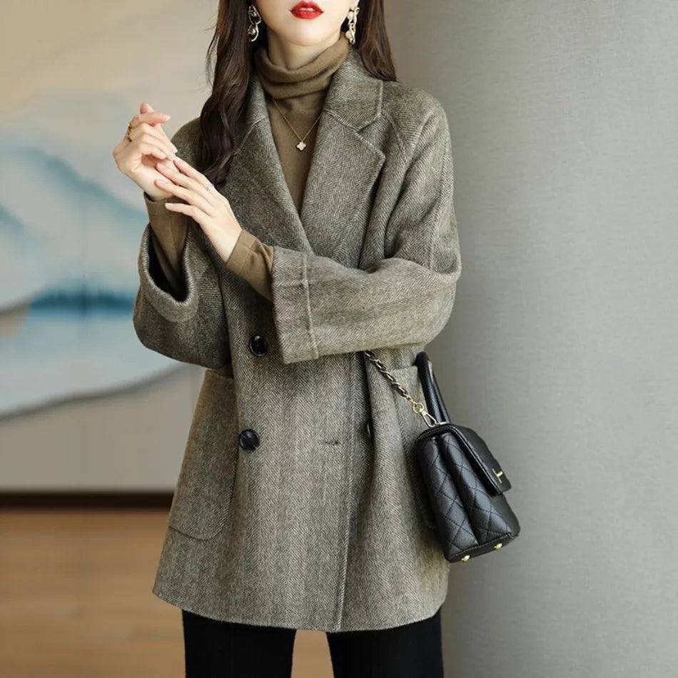 Elara Women’s Trench Coat – Double-Breasted Wool Blend Coat