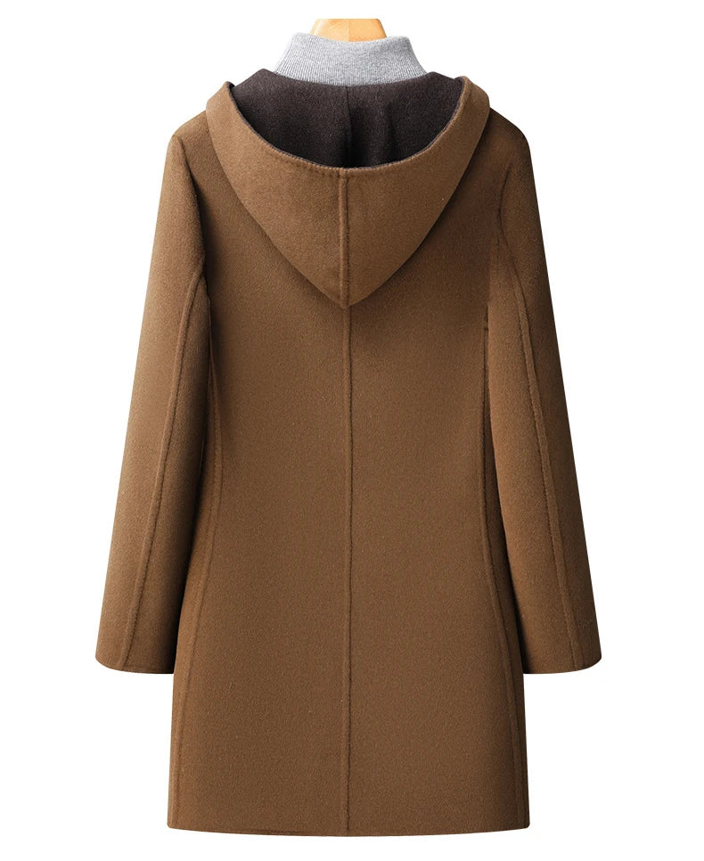 Rosario Men’s Wool Hooded Overcoat – Tailored Fit Wool Blend with Classic Mid-Thigh Length