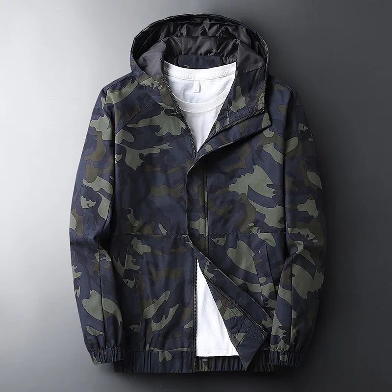 Emanuele Men’s Camo Windbreaker Jacket – Lightweight Water-Resistant Hooded Outerwear