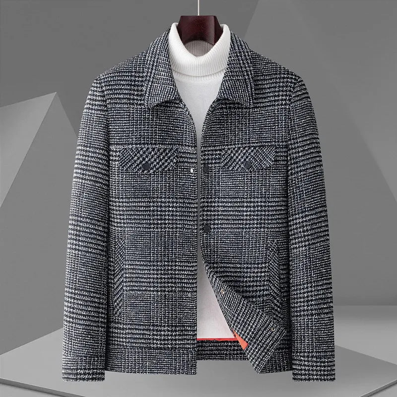 Luciano Men’s Plaid Short Coat – Structured Wool Blend with Modern Fit