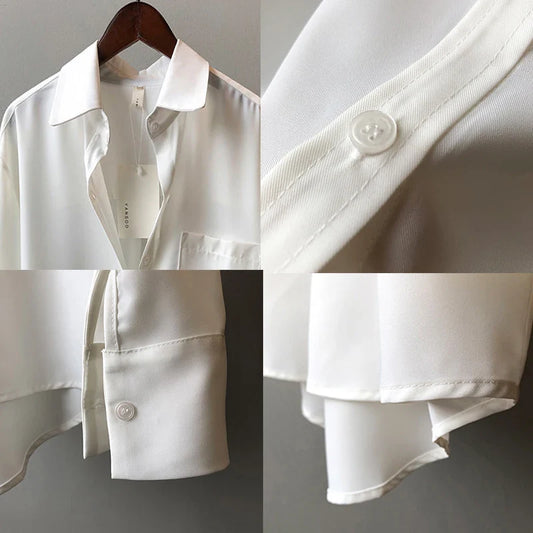 Marian Women’s Silk Blouse – Contrast Collar with Button-Front Design