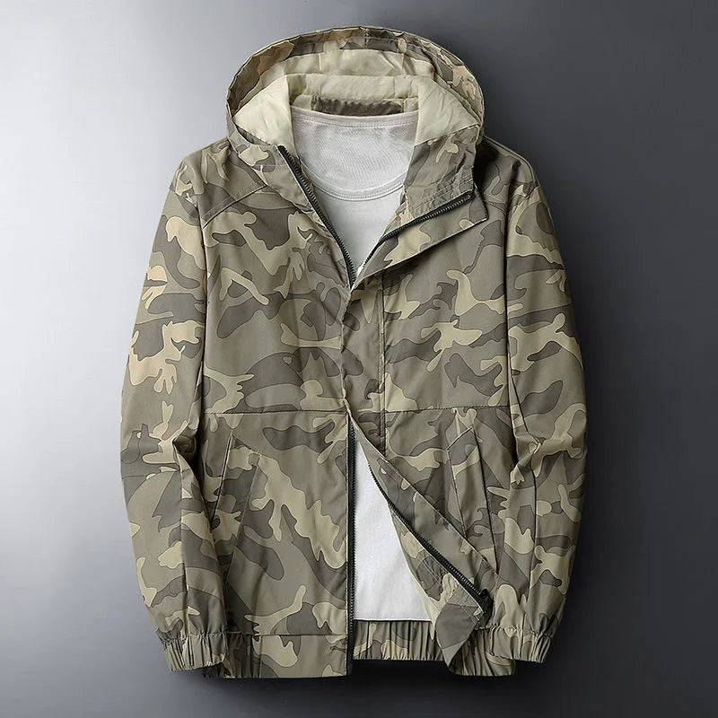 Emanuele Men’s Camo Windbreaker Jacket – Lightweight Water-Resistant Hooded Outerwear