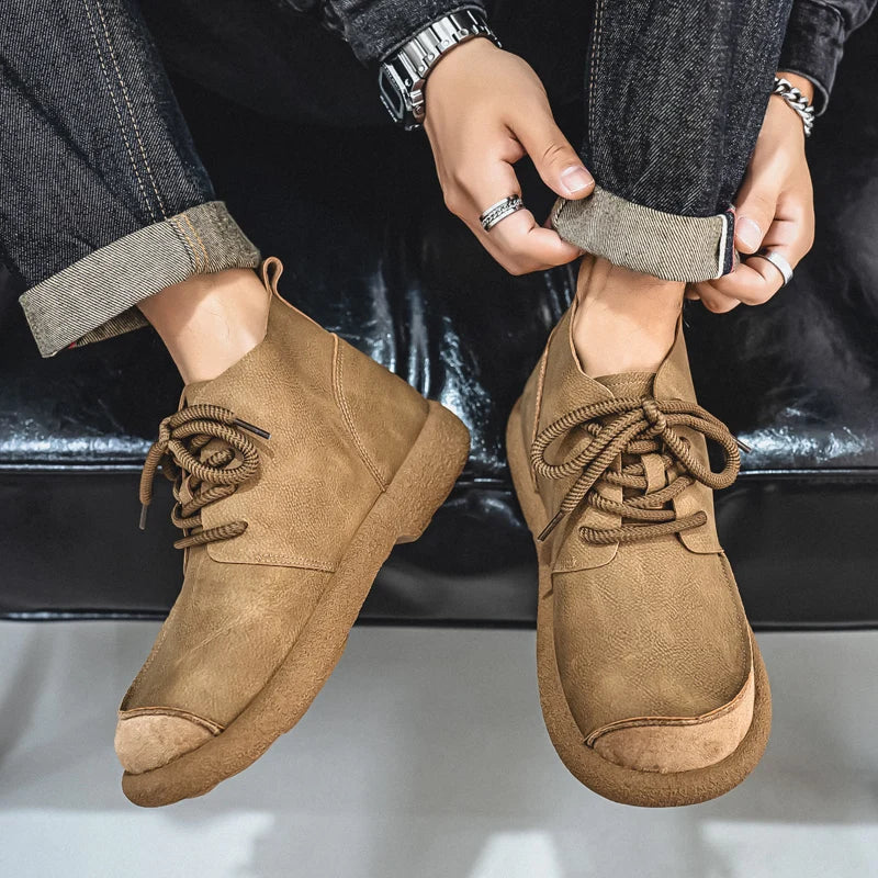 Larry Men’s Leather Boots –  Lace-Up Rugged Rope Laces & Vintage Finish