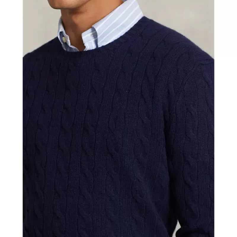 Leon Men’s Cable Knit Sweater – Mercerised Cotton with Classic Crewneck