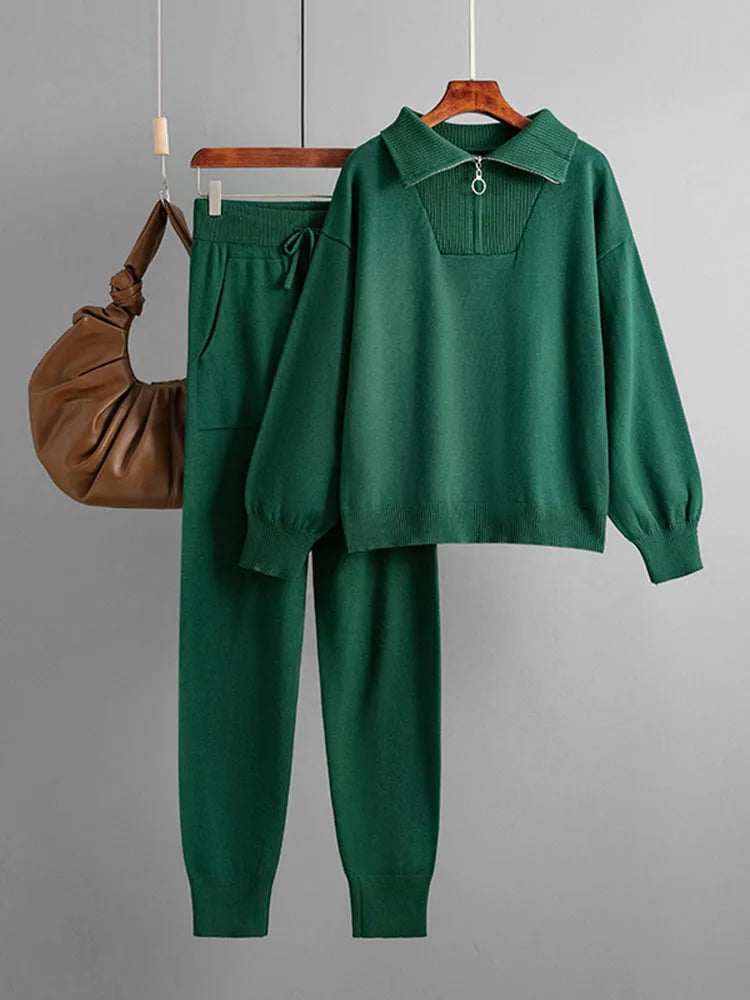 Kristel Women’s Knit Lounge Set – Cotton Blend Pullover & Joggers