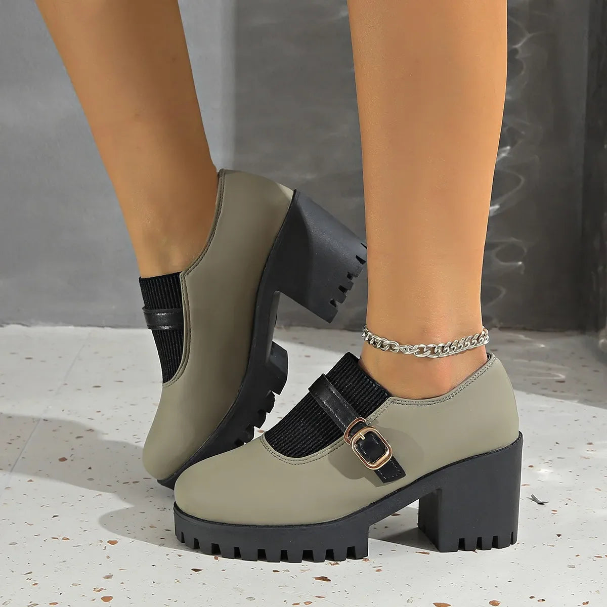 Valery Women’s Buckle Strap Leather Platform Shoes