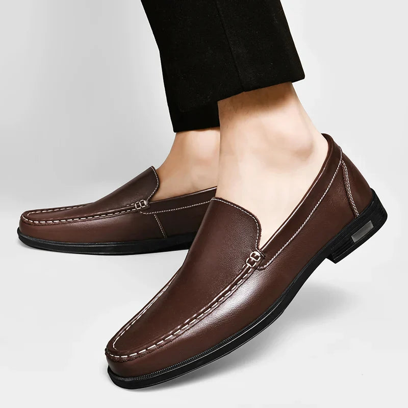Davide Men’s Leather Loafers – Genuine Leather Slip-On Shoes with Cushioned Insole