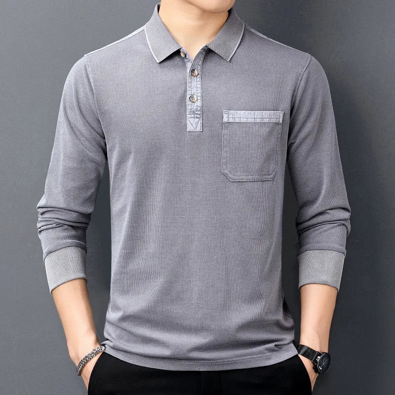 Warren Men’s Long Sleeve Polo – Cotton Shirt with Chest Pocket