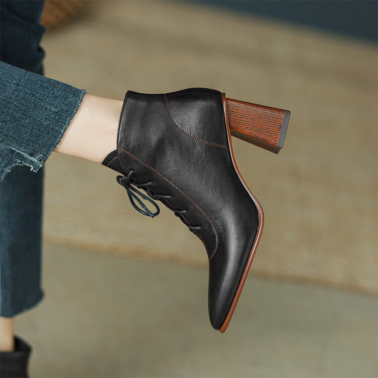 Trixy Women’s Leather Ankle Boots – Pointed Toe & Block Heel Design