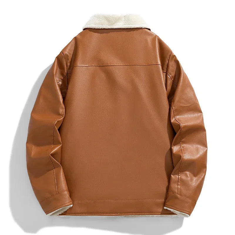 Roldan Men’s Bomber Jacket – Faux Leather with Fleece Lining