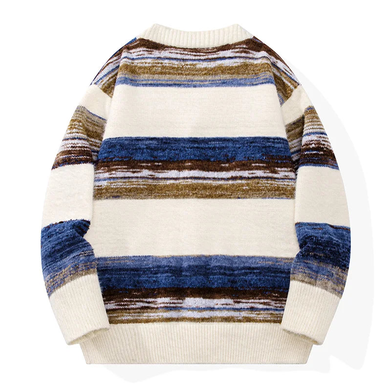 Henry Men’s Cardigan Sweater – Striped Knit with Button Front & Ribbed Hem
