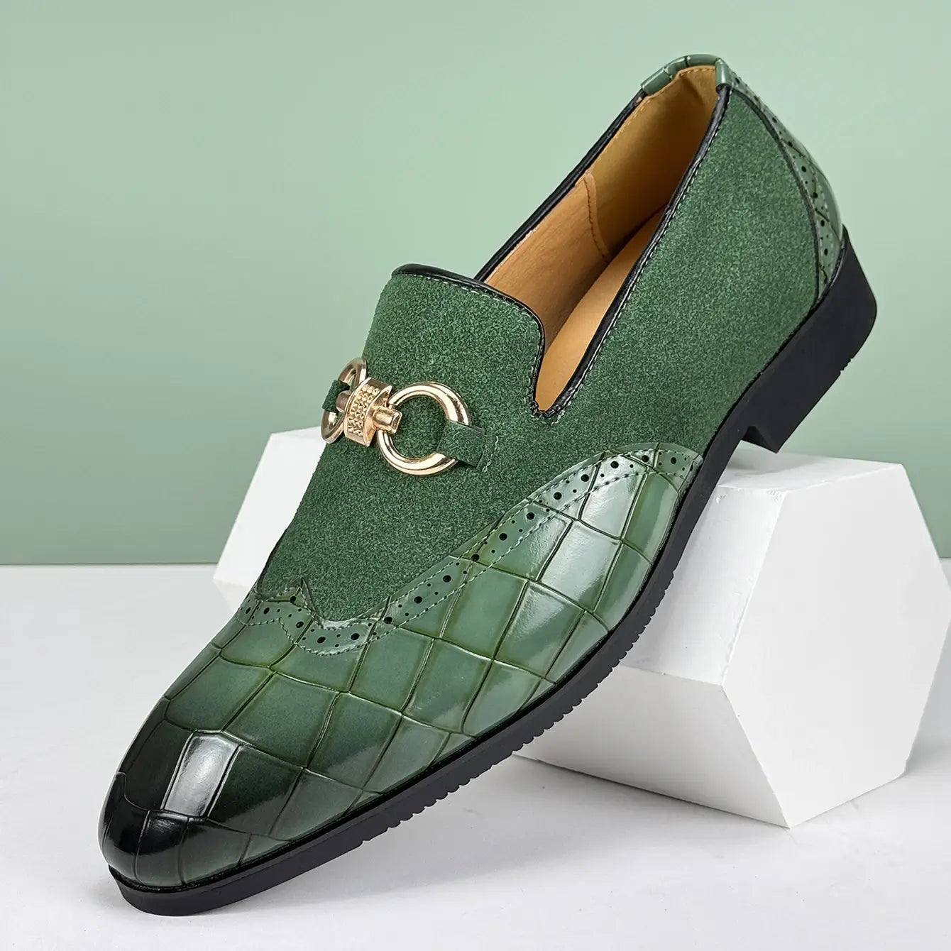 Nardo Men’s Leather & Suede Loafers – Cushioned Comfort with Gold Detail