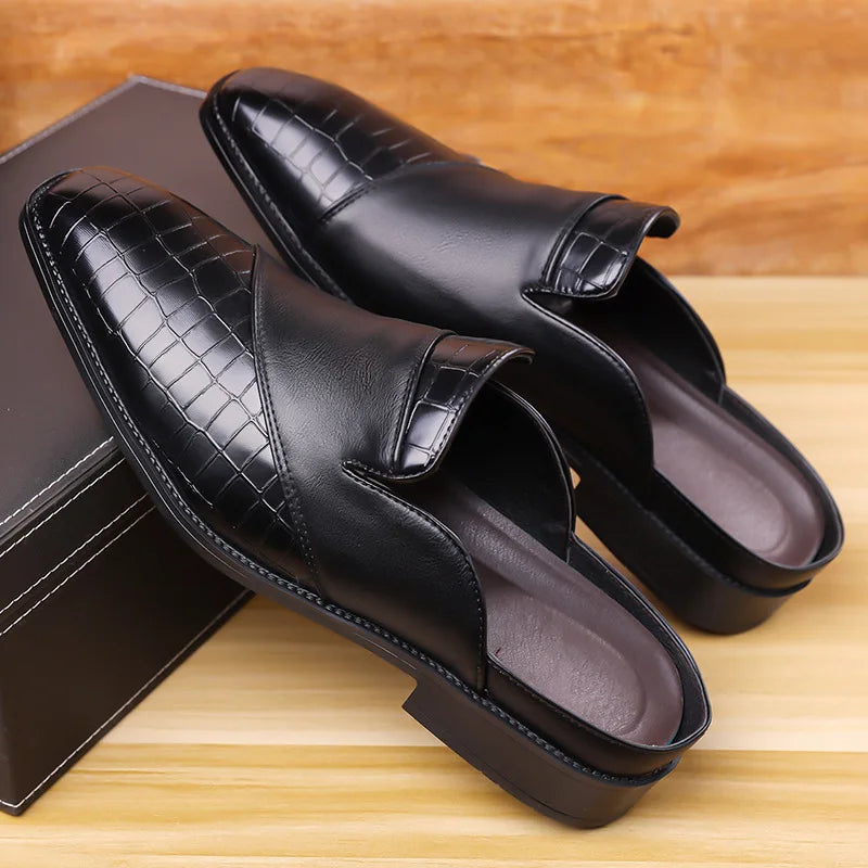 Fabrizio Men’s Leather Mules – Croc-Embossed Slip-On Shoes