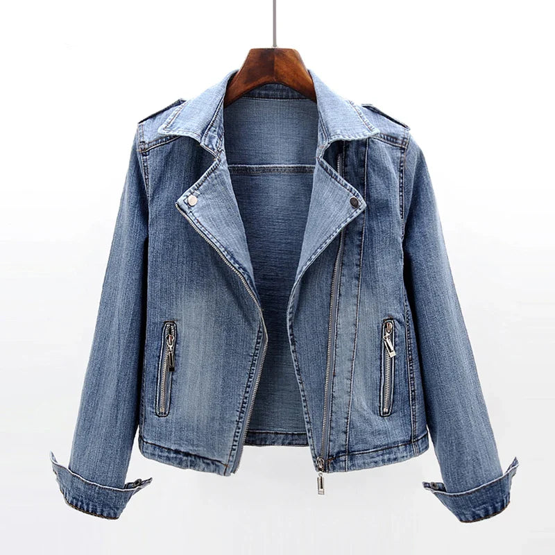Luna Women's Denim Jacket – Organic Cotton Slim Moto Jacket