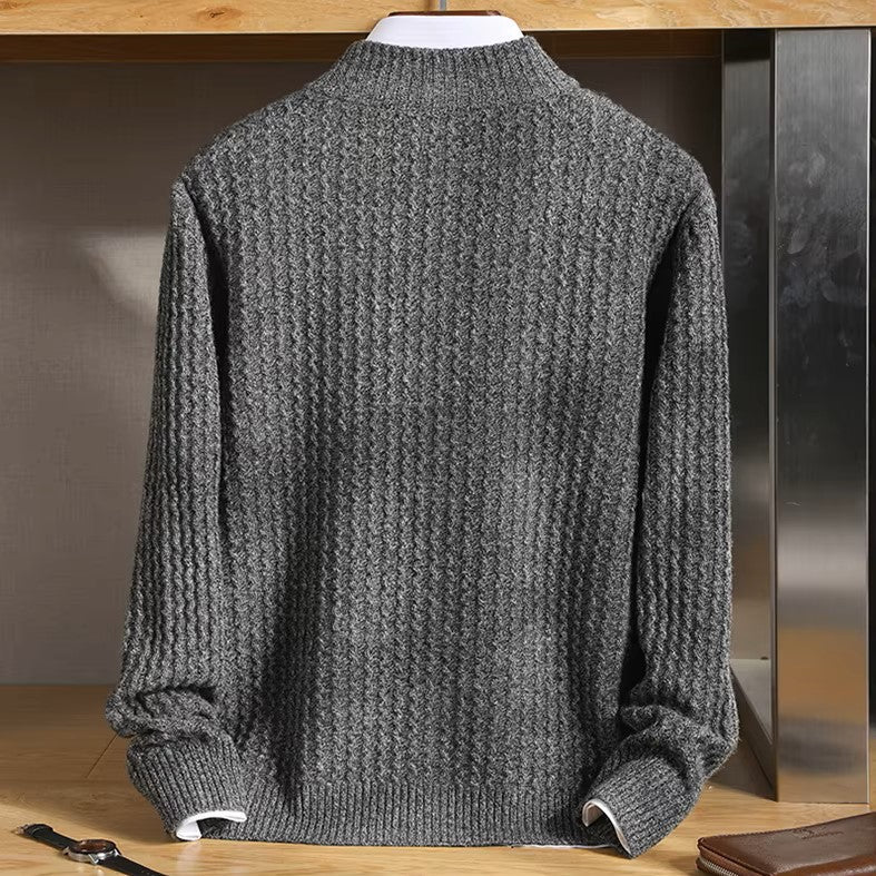 Mauricio Men’s Merino Wool Sweater – Full-Zip Waffle Knit Layer
