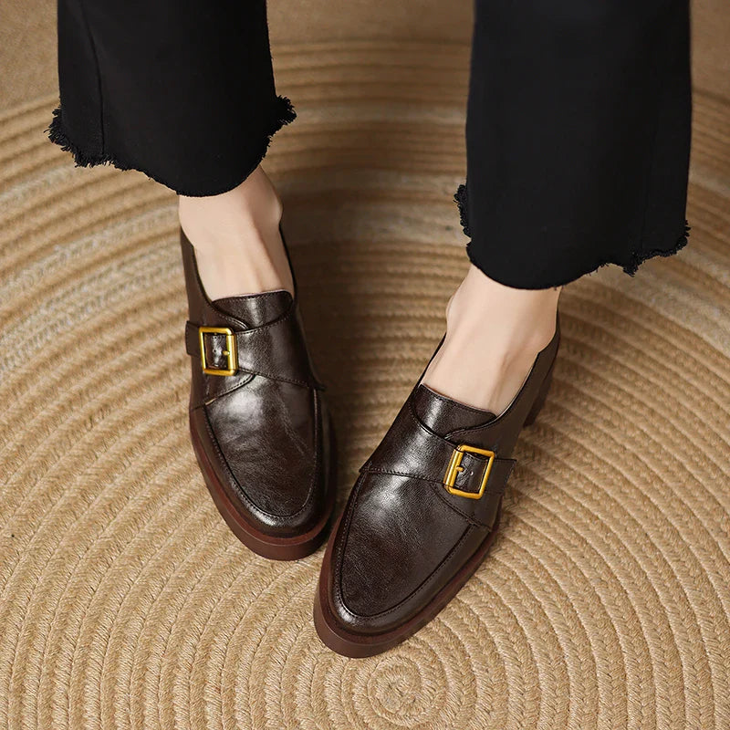 Cameron Women’s Loafers – Italian Leather Buckle Dress Shoes