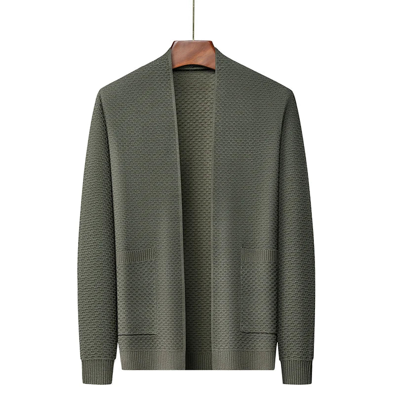 Wynmere Men’s Jacquard Knit Cardigan – Brushed Cotton Winter Jacket