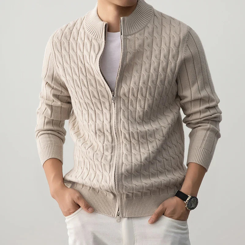 Roberto Men’s Wool Zip-Up Cardigan – Soft Fleece-Lined Comfort