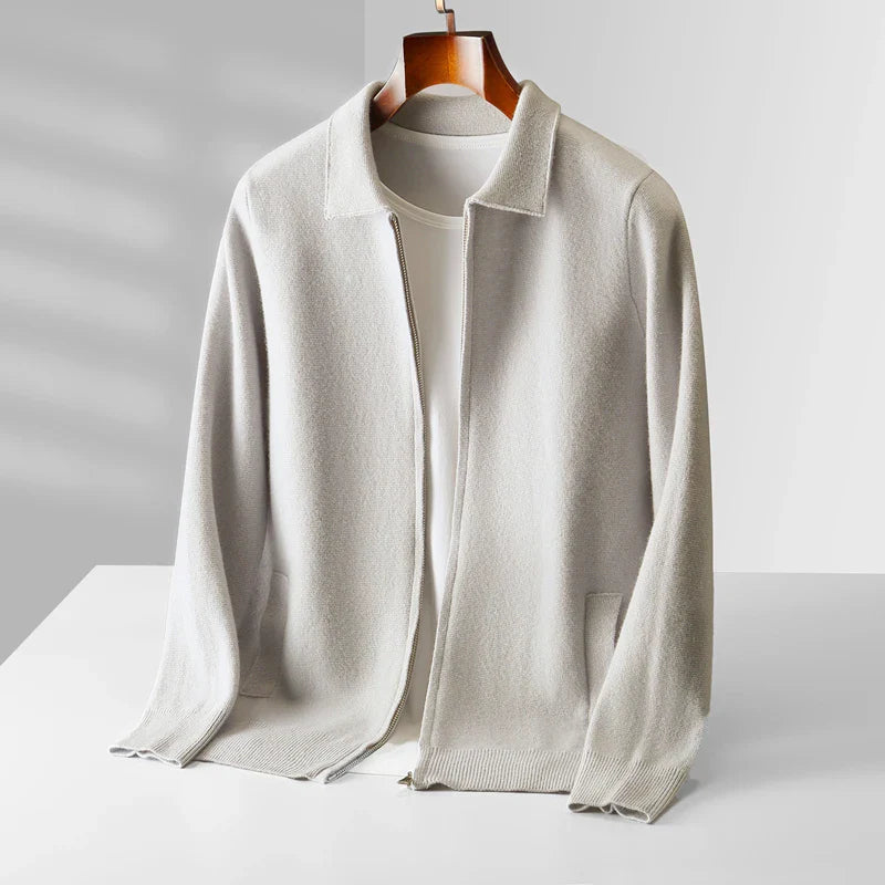Rodel Men’s Cashmere Cardigan – Zip Front Sweater with Structured Collar