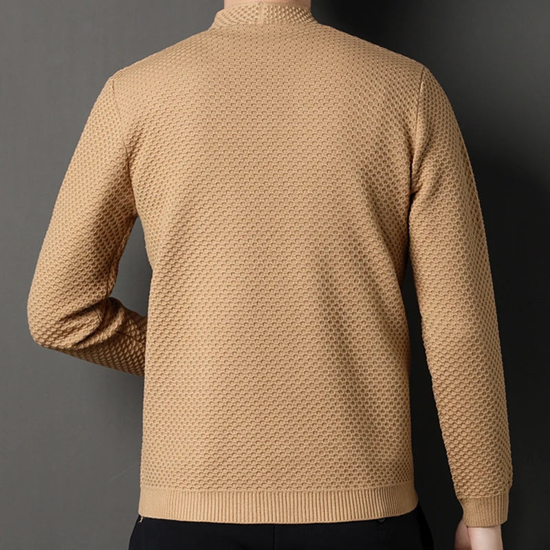 Wynmere Men’s Jacquard Knit Cardigan – Brushed Cotton Winter Jacket
