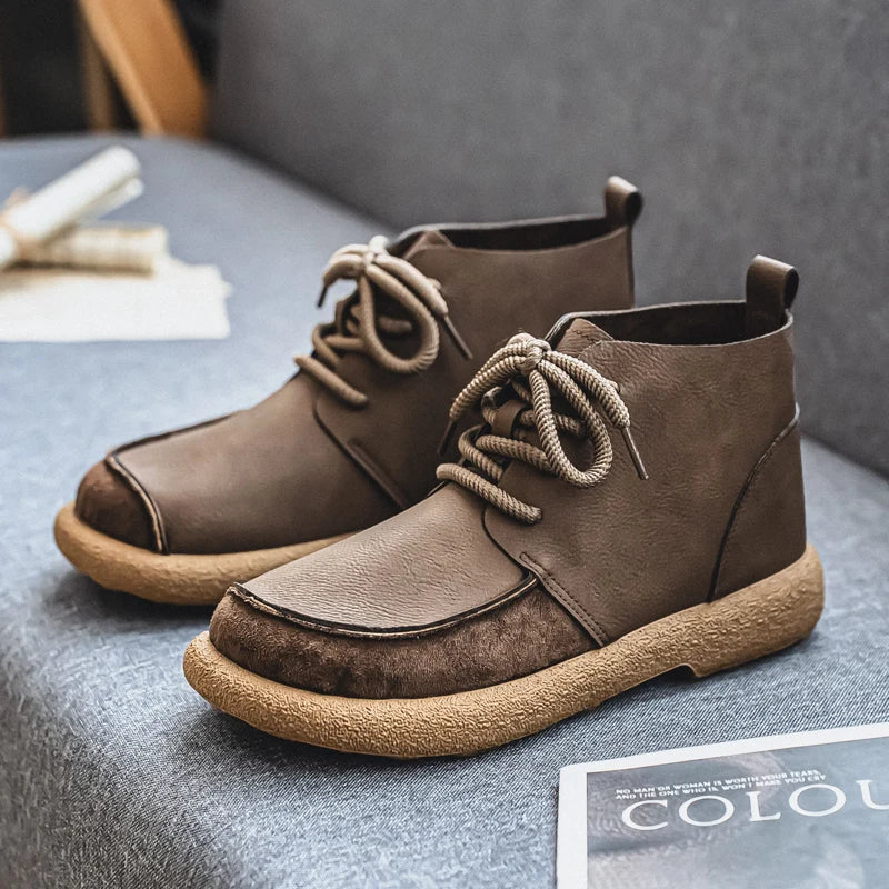 Larry Men’s Leather Boots –  Lace-Up Rugged Rope Laces & Vintage Finish