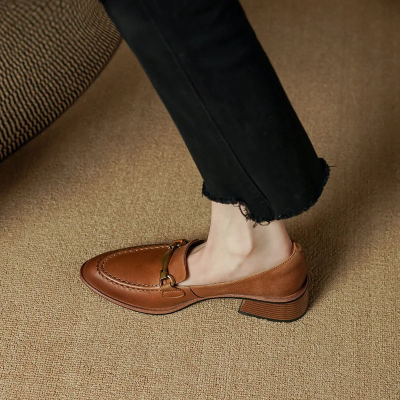 Camilla Women's Heeled Leather Loafers – Gold Horsebit Detail