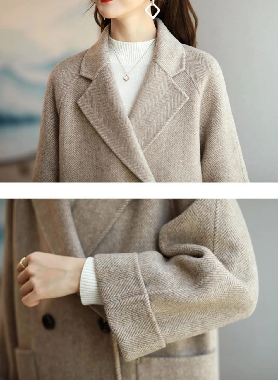 Elara Women’s Trench Coat – Double-Breasted Wool Blend Coat