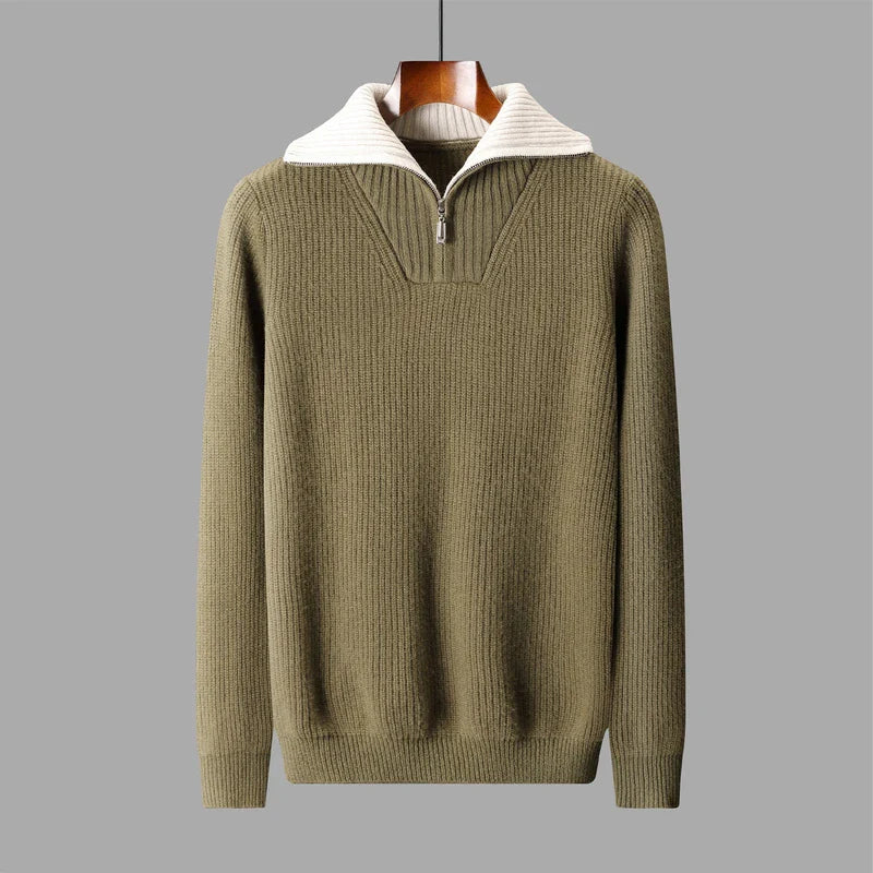 Rafael Men’s Quarter-Zip Sweater – Soft Wool Knit with Contrast Collar