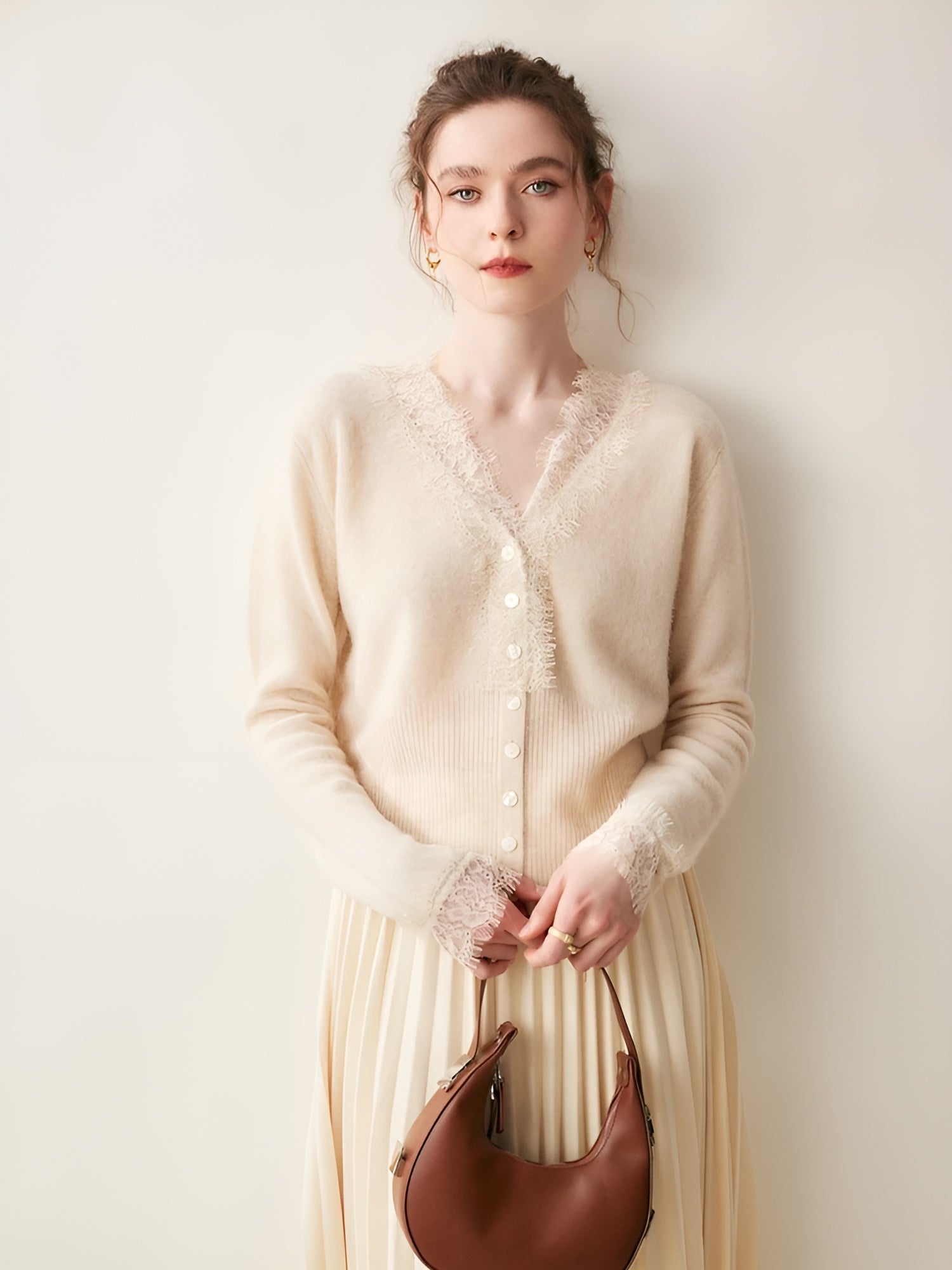 Evelina Women’s Lace Knit Cardigan – Soft Stretch Cotton-Blend Cardigan
