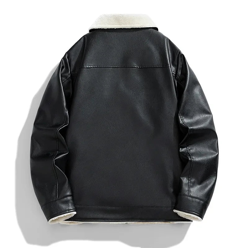 Roldan Men’s Bomber Jacket – Faux Leather with Fleece Lining