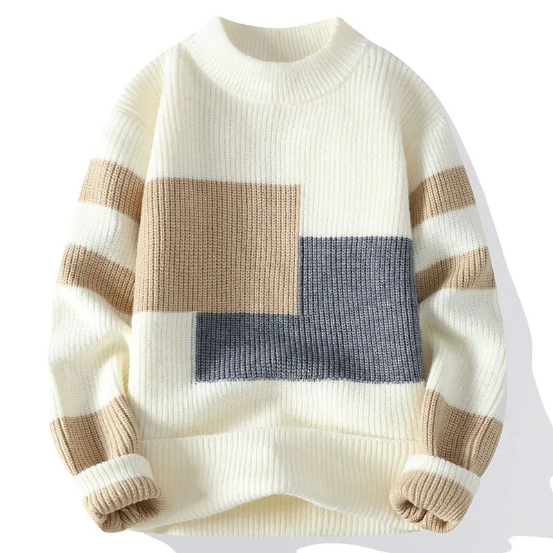 Emerson Men’s Wool Blend Sweater – Geometric Colour Block Knit Jumper